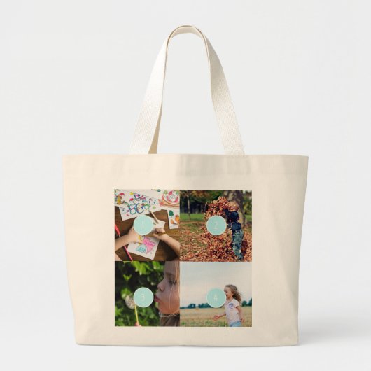 Voeg uw eigen foto's toe 4 afbeeldingen grote tote bag (Voorkant)