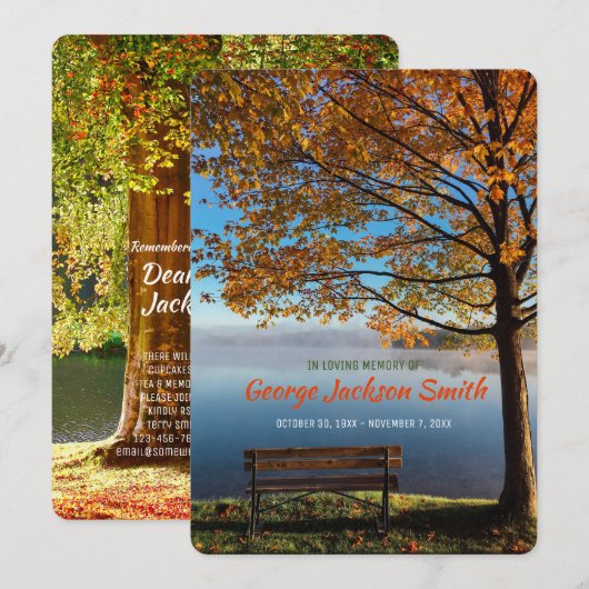 Voeg uw eigen Herfst voor foto-Memorial Service to Kaart (Voorkant / Achterkant)