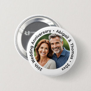 Voeg uw eigen koppel foto 20ste huwelijksjubileum ronde button 5,7 cm