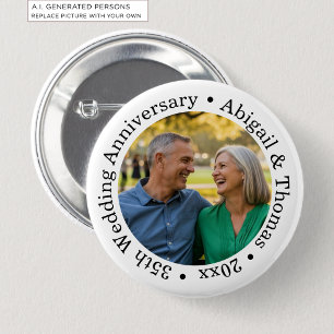 Voeg uw eigen koppel foto 35ste huwelijksverjaarda ronde button 5,7 cm