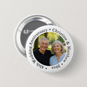Voeg uw eigen koppel foto 45ste huwelijksjubileum ronde button 5,7 cm