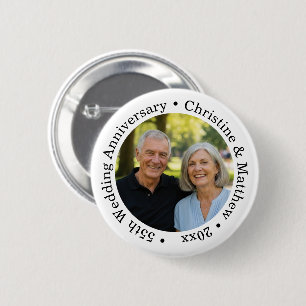 Voeg uw eigen koppel foto 55ste huwelijksjubileum ronde button 5,7 cm