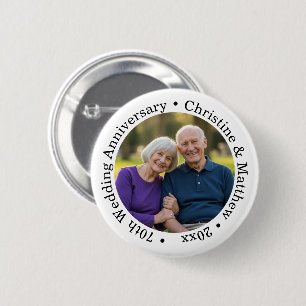 Voeg uw eigen koppel foto 70ste huwelijksjubileum ronde button 5,7 cm
