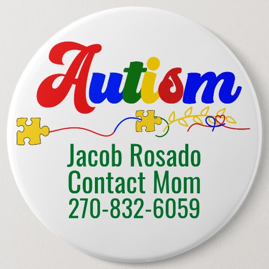 Voeg uw eigen tekst toe - Autisme Pin Round Button (Voorkant)