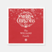 Voeg uw familienaam sneeuwvlokken vrolijk kerstfee servet (Voorkant)