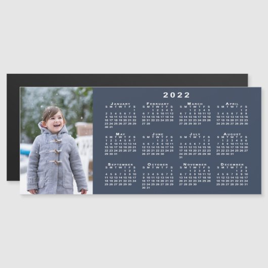 Voeg uw foto 2022 Kalender op Navy Blue Magnet (Voorkant / Achterkant)