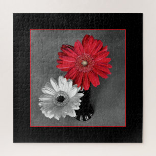 Voeg uw foto rode kleur Splash Gerber Daisies toe Legpuzzel