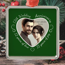 Voeg uw foto toe 12 jaar huwelijk metalen ornament