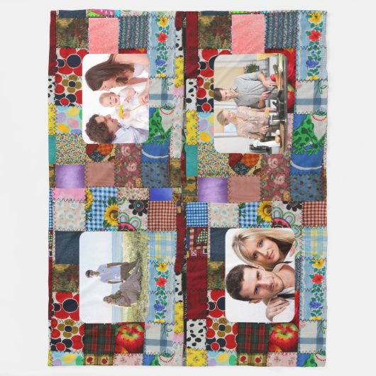 VOEG UW FOTOS-PATCHWORK TOE FLEECE DEKEN (Voorkant)