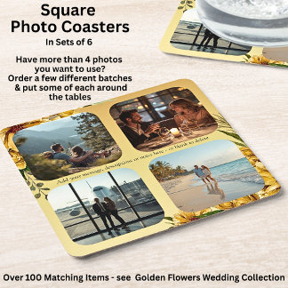 Voeg uw foto's toe, Golden Flowers Huwelijkssuite, Vierkante Kartonnen Onderzetter