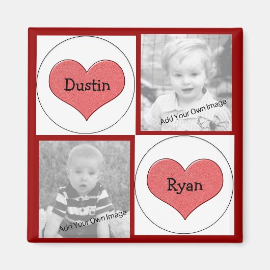 Voeg uw info, rode harten foto magneet (Voorkant)