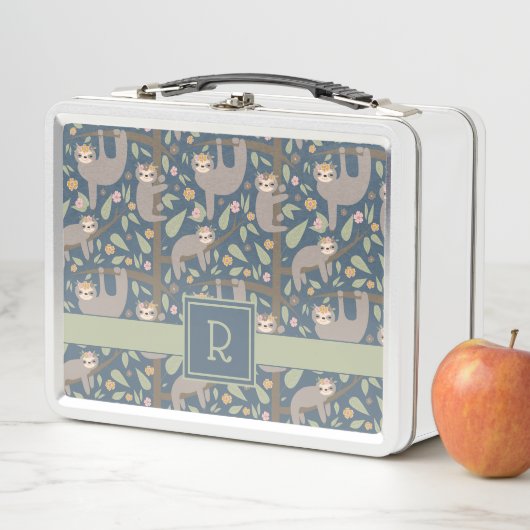 Voeg uw Initiaal toe | Cute Floral Sloth Pattern (In situ)