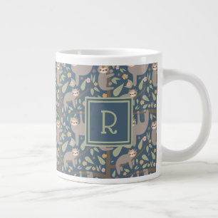 Voeg uw Initiaal toe   Cute Floral Sloth Pattern Extra Grote Beker