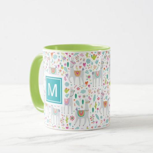 Voeg uw Initiaal toe | Cute Pastel Llama Pattern Mok (Voorkant links)