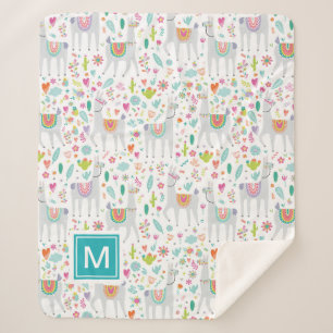 Voeg uw Initiaal toe   Cute Pastel Llama Pattern Sherpa Deken