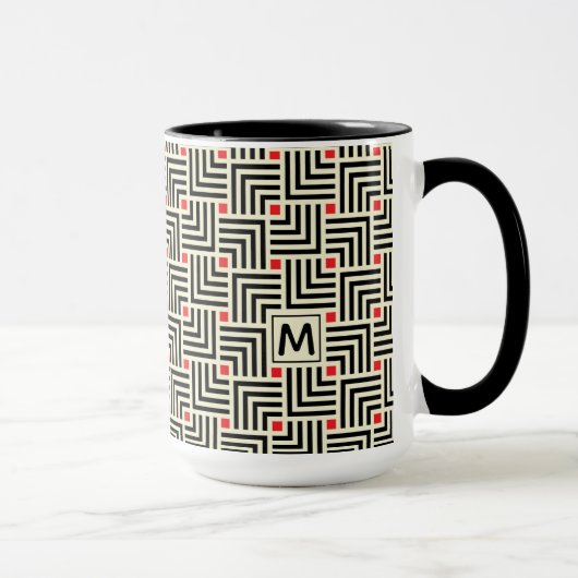 Voeg uw Initiaal toe | Geometrisch lijnpatroon Mok (Rechts)