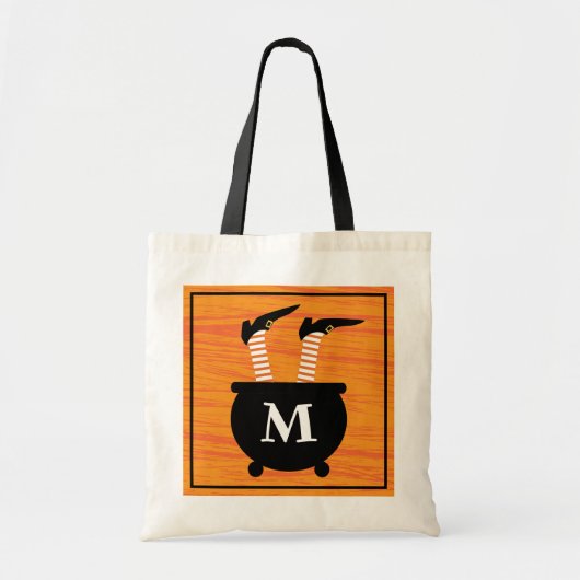 Voeg uw Initiaal toe | Witch in een heks Cauldron Tote Bag (Voorkant)