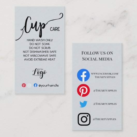 Voeg uw Logo Cup Care Kaarten, aangepaste vinyl be Visitekaartje (Voorkant / Achterkant)