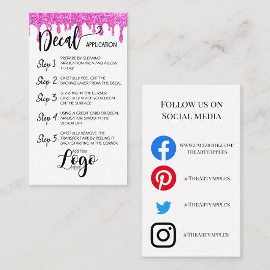 VOEG UW LOGO decal application CARE CARDS vinyl TO Visitekaartje (Voorkant / Achterkant)