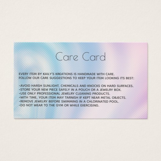 Voeg uw logo holografische juwelen-zorgkaart toe visitekaartje (Voorkant)