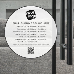 Voeg uw logo-tekst QR-code openingsuren voor bedri Raamsticker