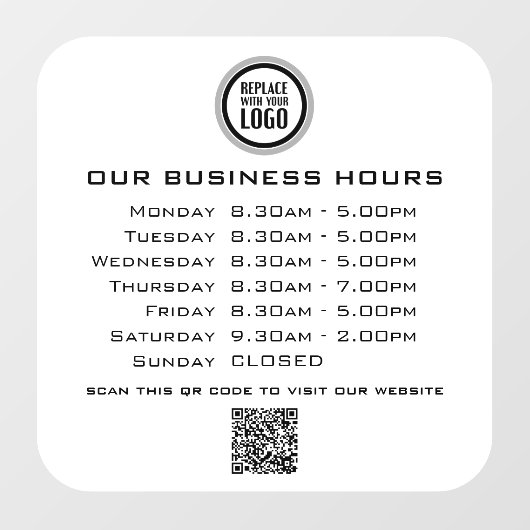 Voeg uw logo-tekst QR-code Zakelijke openingstijde Raamsticker (Vel)
