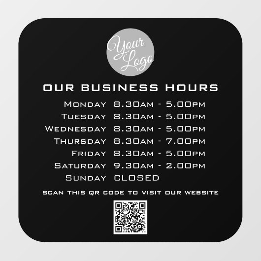 Voeg uw logo-tekst QR-code Zakelijke openingstijde Raamsticker (Vel)