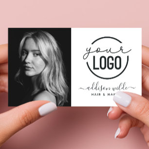 Voeg uw logo toe Modern Minimalistisch Foto Wit Visitekaartje