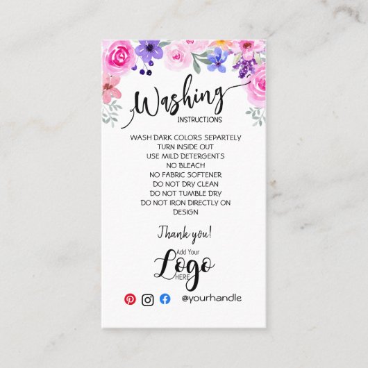 VOEG UW LOGO wasinstructies ZORGKAARTEN TOE Visitekaartje (Voorkant)