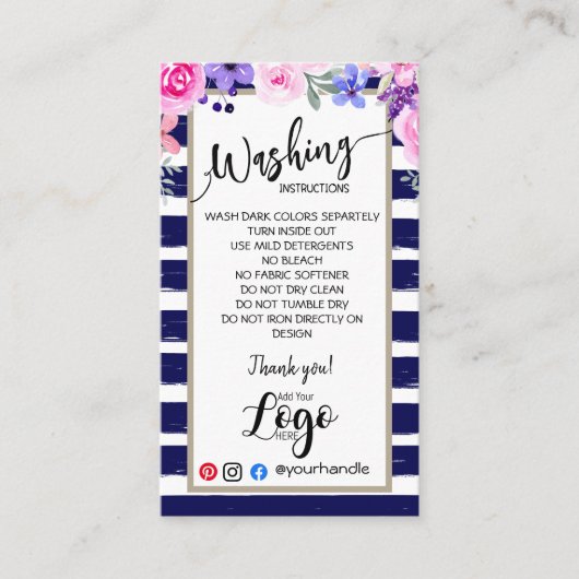 VOEG UW LOGO wasinstructies ZORGKAARTEN TOE Visitekaartje (Voorkant)