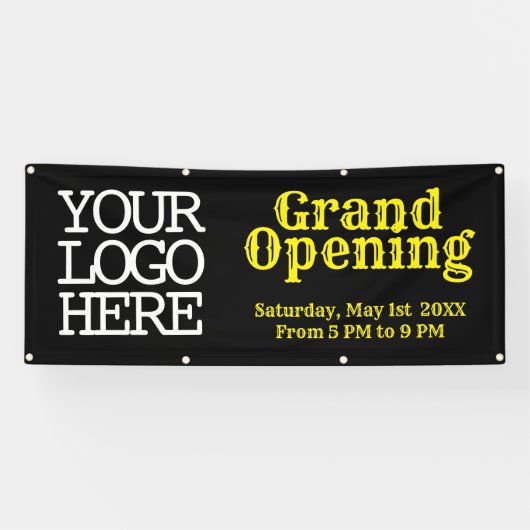 Voeg uw Logo zwarte Gele Grote Openingsbanner toe Spandoek (Horizontaal)