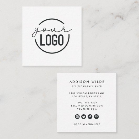 Voeg uw minimale eenvoudige witte Logo toe Vierkante Visitekaartje (Voorkant / Achterkant)