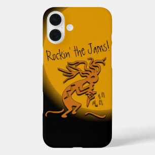 Voeg Uw Naam Kokopelli Met Muzikale Noten Kunstwer iPhone 16 Plus Hoesje