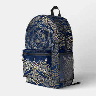 Voeg uw naam toe Elegant goud & marineblauwe manda Bedrukte Rugzak