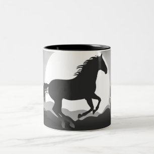 Voeg uw tekst toe Paard in Zwarte en Witte Silhoue Tweekleurige Koffiemok