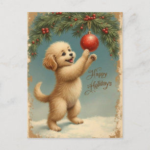 Voeg uw tekst toe Seizoensgroeten Puppy Ansichtkaa Feestdagenkaart
