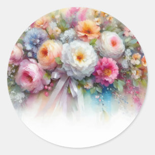 Voeg Uw Tekst Waterverf Bloemen Lege Sjabloon Ronde Sticker