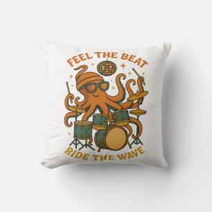 Voel de Beat Octopus Drummer Retro 70s Disco T-shi Kussen