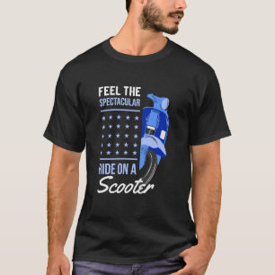 Voel de spectaculaire rit op een scooter t-shirt