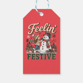 Voel je Kerstmis Kerstsneeuwman Kinderen Cadeaulabel