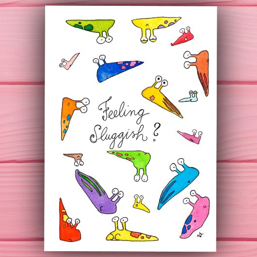 Voel je traag? Kom snel goed, briefkaart. Feestdagenkaart