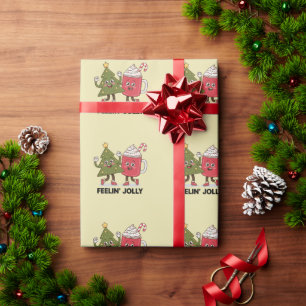 Voel je vrolijk Kerstboom Koffieliefhebber Winter Cadeaupapier