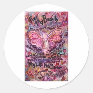 Voel mijn schoonheidsroze kankerengel ronde sticker