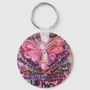 Voel mijn schoonheidsroze kankerengel sleutelhanger