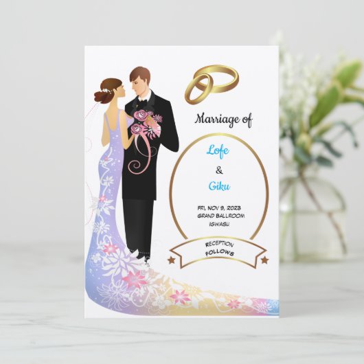 Voelde Ecru papier paar en ringen bruiloft Kaart (Staand voorkant)