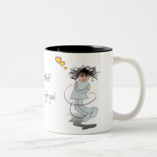 Voelde je dat? Een grote knuffel.. Tweekleurige Koffiemok (Rechts)