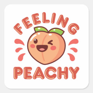 Voeling van Perachy Peach Fruit Happy Kawaii Vierkante Sticker