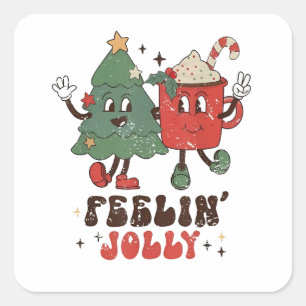 Voelt Jolly Kerstmis Heet Cacao Groovy Kerstmis Vierkante Sticker