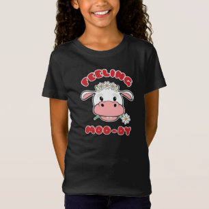 Voelt zich Moo-dig Cute Cartoon Cow Quote T-Shir T-shirt