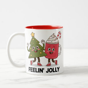 Voelt zich vrolijk Kerstboom Koffie Liefhebber Win Tweekleurige Koffiemok